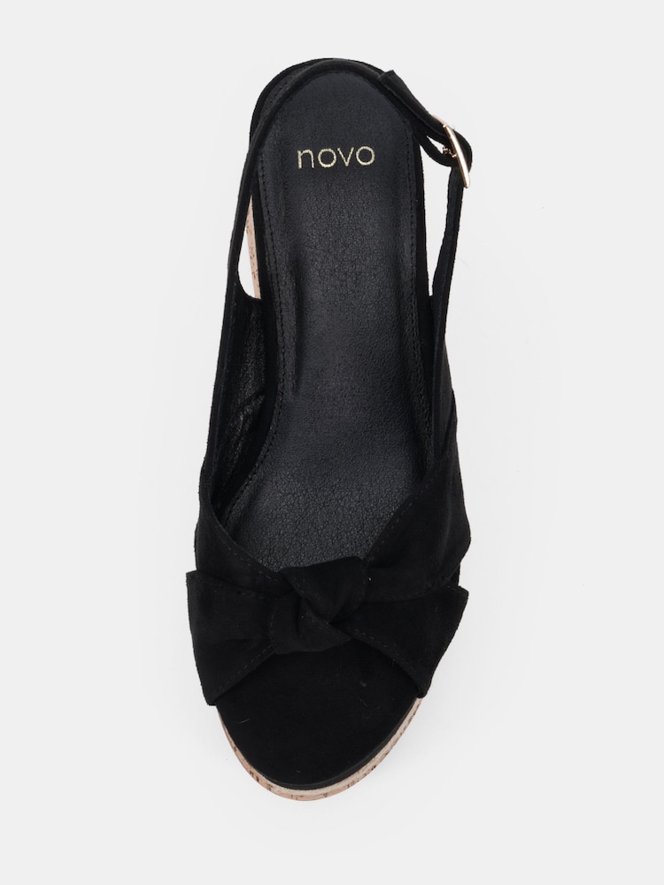 Novo Black Wide Fit Billie Mid Wedge Knot Slingback Sandals - Image 6 of 6 Novo Black Wide Fit Billie Mid Wedge Knot Slingback Sandals - Image 6 of 6