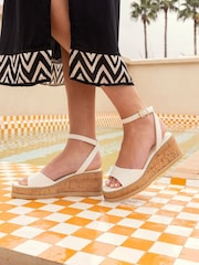 Novo White Wide Fit Bali Mid Wedge Two Part Sandals - Image 1 of 6