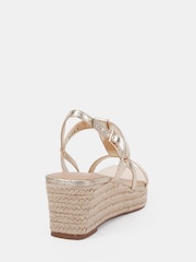 Novo Gold Bridie Low Wedge T Bar Espadrille Sandals - Image 4 of 6