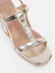 Novo Gold Bridie Low Wedge T Bar Espadrille Sandals - Image 6 of 6