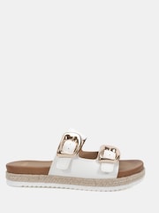Novo White Wide Fit Taylor Buckle Detail Espadrille Mule Sandals - Image 2 of 6