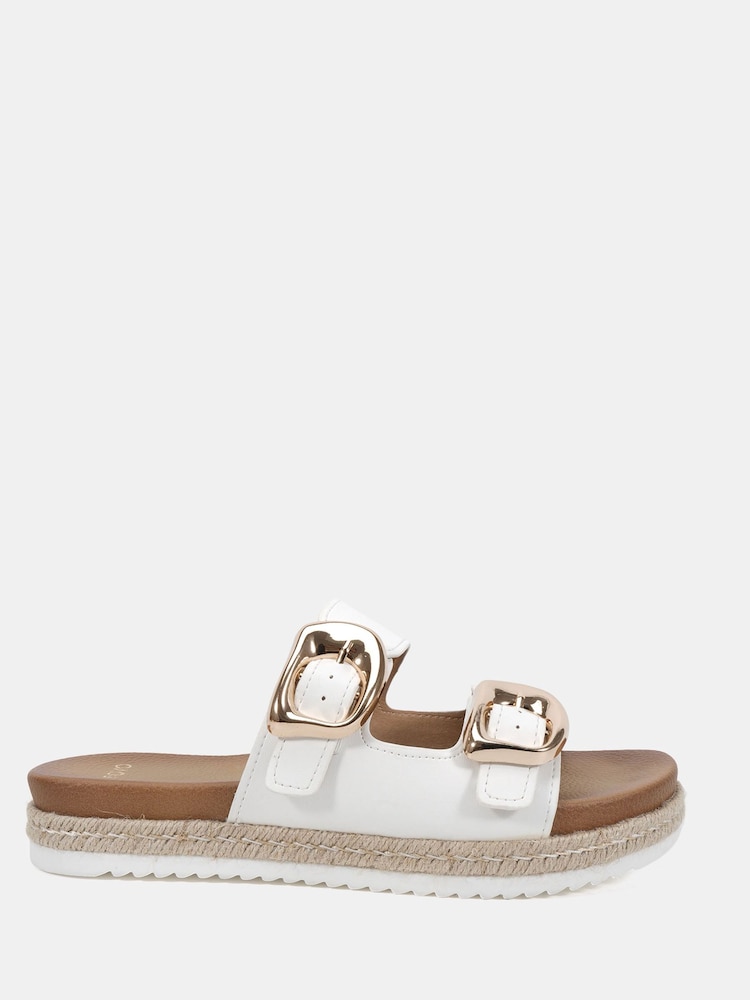 Novo White Wide Fit Taylor Buckle Detail Espadrille Mule Sandals - Image 2 of 6