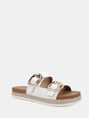 Novo White Wide Fit Taylor Buckle Detail Espadrille Mule Sandals - Image 3 of 6