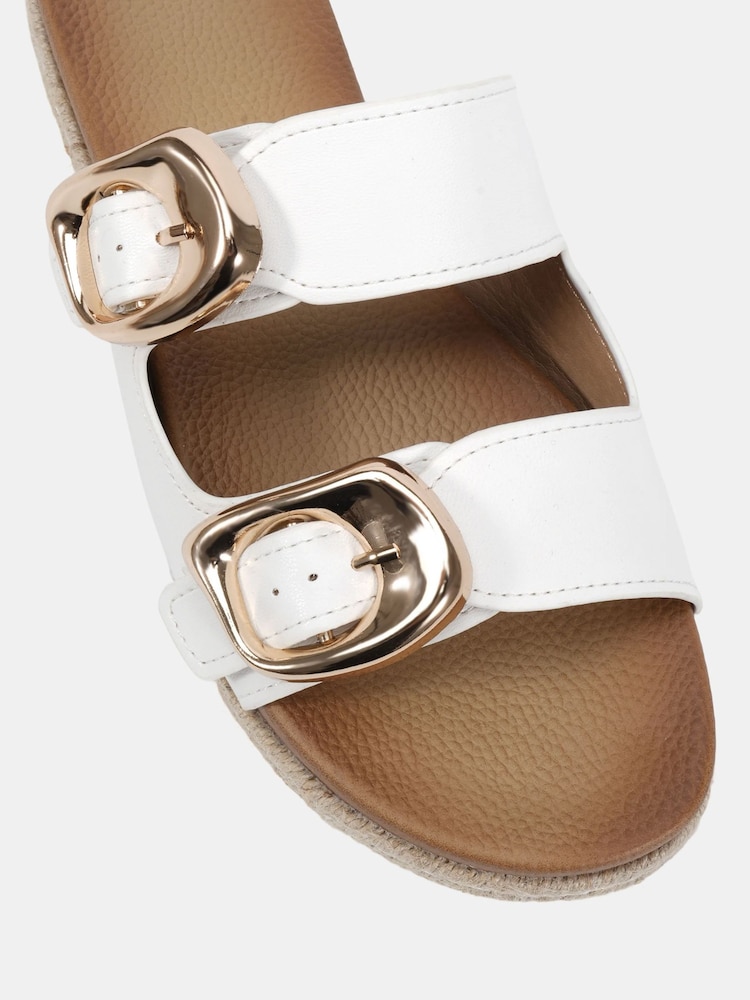 Novo White Wide Fit Taylor Buckle Detail Espadrille Mule Sandals - Image 6 of 6