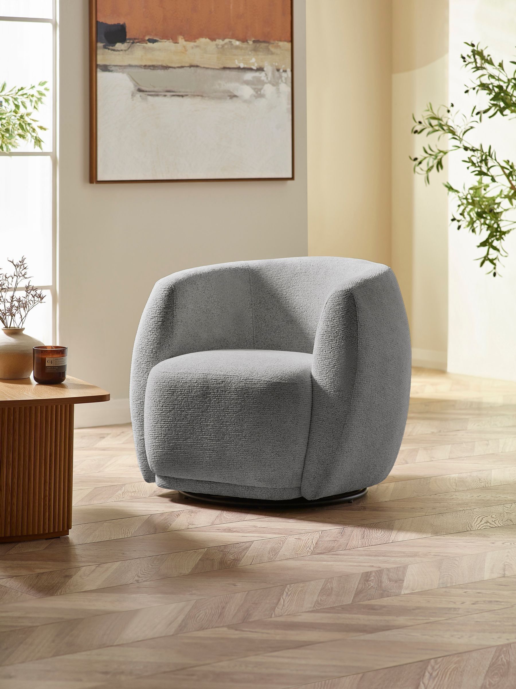 Julian Bowen Bowline Grey Chenille Upholstered Swivel Accent Chair - Image 5