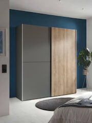 Julian Bowen Light Oak and Dark Grey Berno Sliding Door Wardrobe - Image 1 of 14