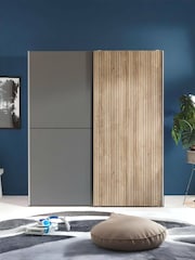 Julian Bowen Light Oak and Dark Grey Berno Sliding Door Wardrobe - Image 3 of 14
