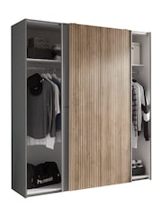 Julian Bowen Light Oak and Dark Grey Berno Sliding Door Wardrobe - Image 7 of 14