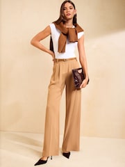 Friends Like These Beige Belted Tailored Wide Leg Trousers - Image 1 of 5