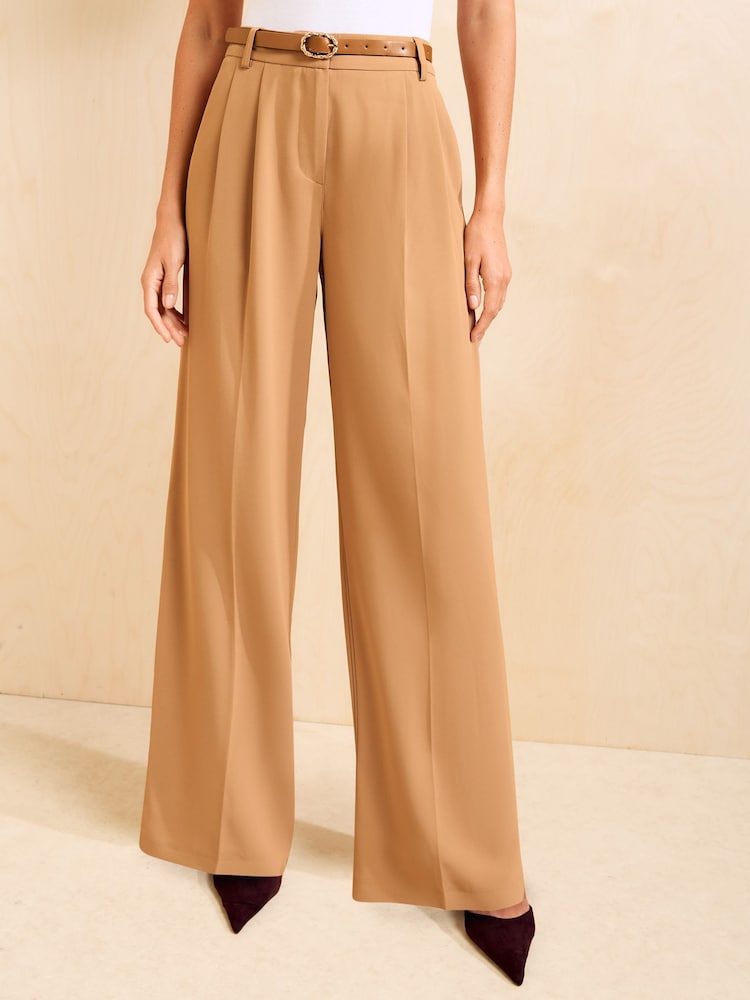Friends Like These Beige Belted Tailored Wide Leg Trousers - Image 2 of 5