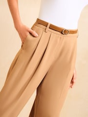 Friends Like These Beige Belted Tailored Wide Leg Trousers - Image 3 of 5