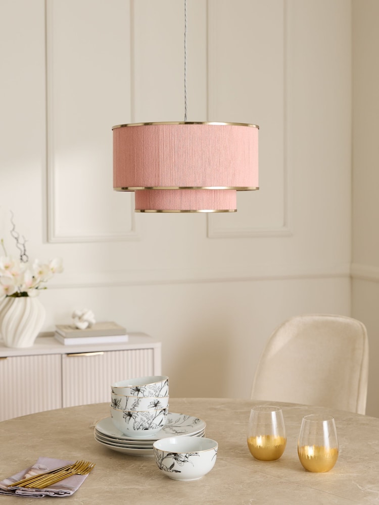 Lipsy Pink Wrapped 2 Tier Easyfit Shade Ceiling Light - Image 2 of 5 Lipsy Pink Wrapped 2 Tier Easyfit Shade Ceiling Light - Image 2 of 5
