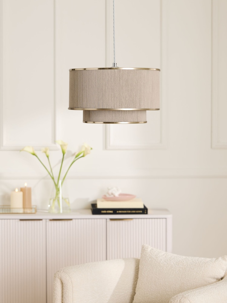 Lipsy Grey Wrapped 2 Tier Easyfit Shade Ceiling Light - Image 2 of 6