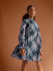 Lipsy Blue Chiffon Long Sleeve Check Dress (5-16yrs) - Image 1 of 6