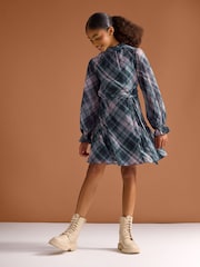 Lipsy Blue Chiffon Long Sleeve Check Dress (5-16yrs) - Image 3 of 6