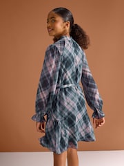 Lipsy Blue Chiffon Long Sleeve Check Dress (5-16yrs) - Image 6 of 6