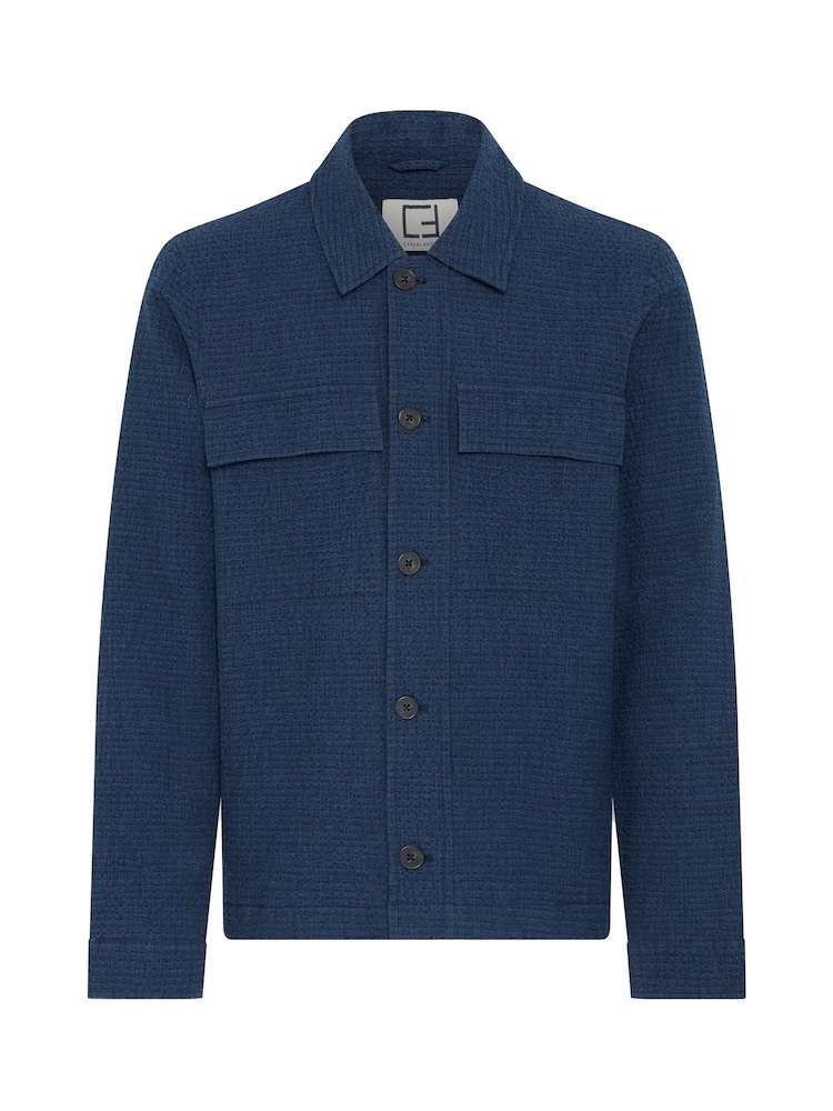 Casual Friday Blue CfFors Seersucker Linen Blend Shacket - Image 1 of 3