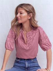 粉色 - Boden Ada Broderie Mix Top - 圖片 1，共 5