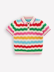 Boden Cream Pointelle Knitted Polo Top - Image 2 of 4