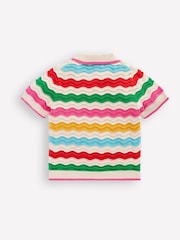Boden Cream Pointelle Knitted Polo Top - Image 3 of 4