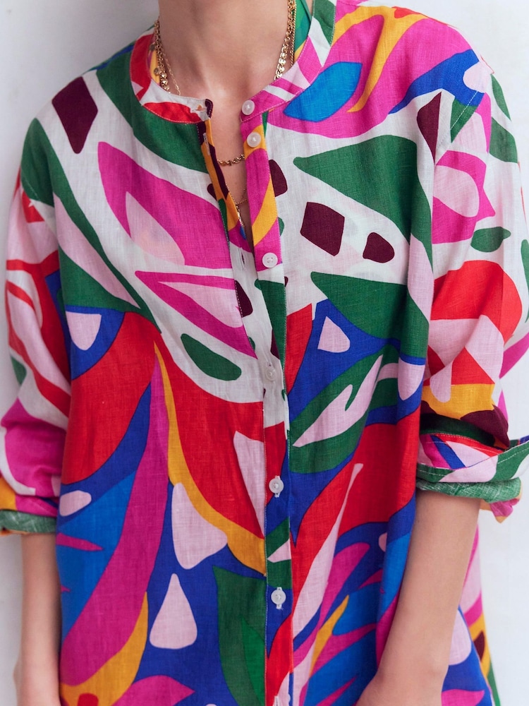 Boden Green Longline Linen Shirt - Image 2 of 5