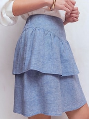 Boden Blue Tiered Linen Skirt - Image 2 of 6
