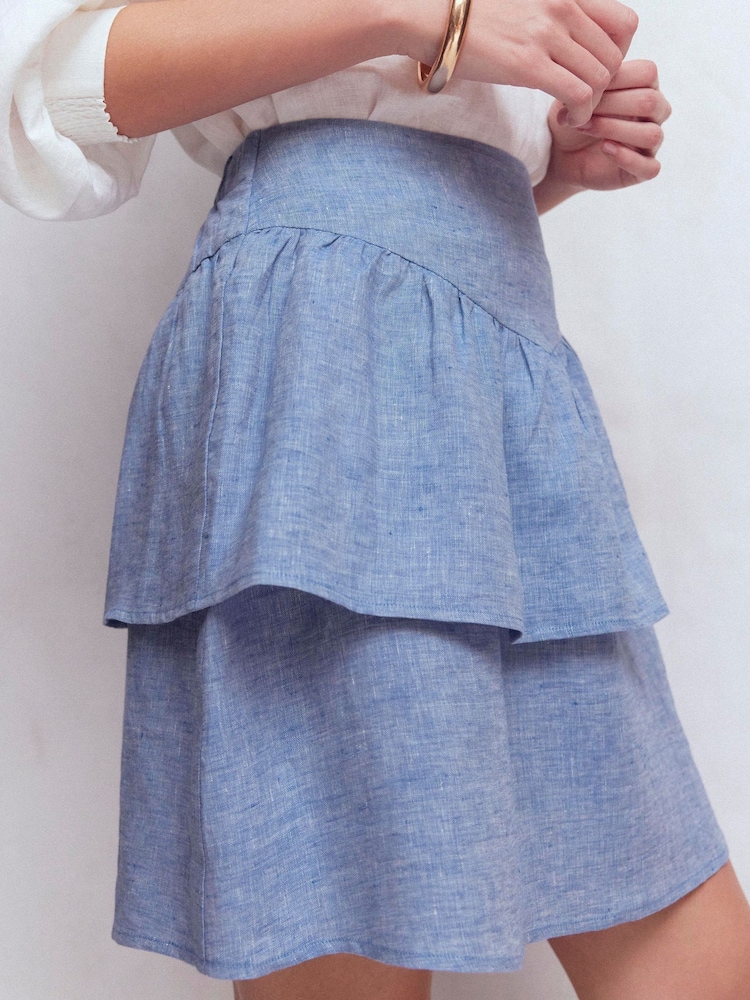 Boden Blue Tiered Linen Skirt - Image 2 of 6