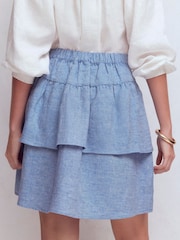 Boden Blue Tiered Linen Skirt - Image 3 of 6