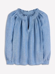 Boden Blue Serena Pleat Neck Linen Top - Image 4 of 4