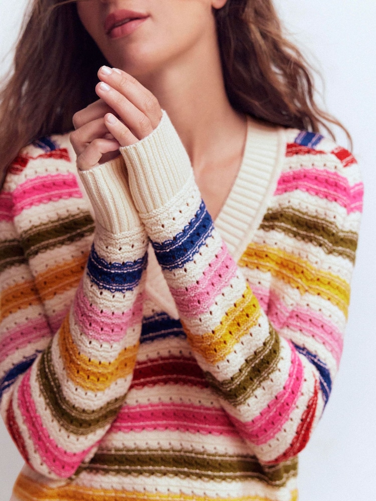 Boden Cream Maeve Textured Cotton Jumper - Image 2 of 6