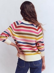 Boden Cream Maeve Textured Cotton Jumper - Image 3 of 6