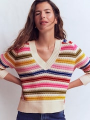 Boden Cream Maeve Textured Cotton Jumper - Image 4 of 6