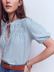 Boden Blue Mya Short Sleeve Smocked Shirt - Image 2 of 5