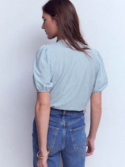 Boden Blue Mya Short Sleeve Smocked Shirt - Image 3 of 5