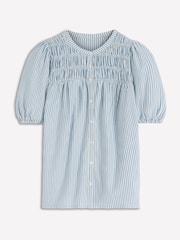 Boden Blue Mya Short Sleeve Smocked Shirt - Image 5 of 5