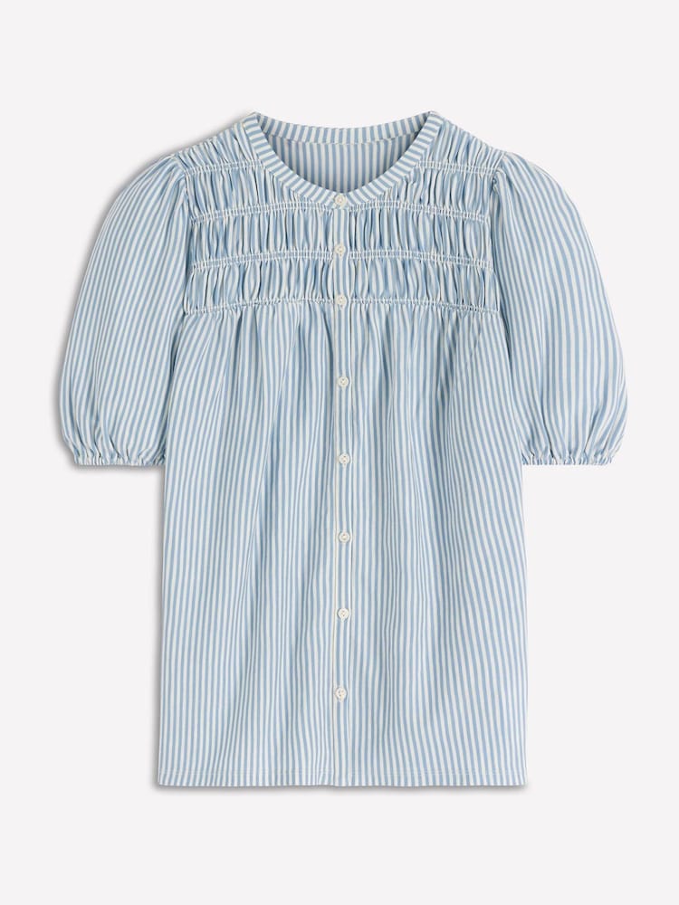 Boden Blue Mya Short Sleeve Smocked Shirt - Image 5 of 5