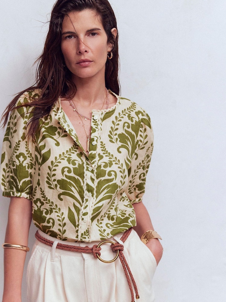 Boden Green Leah Short Sleeve Linen Top - Image 1 of 6