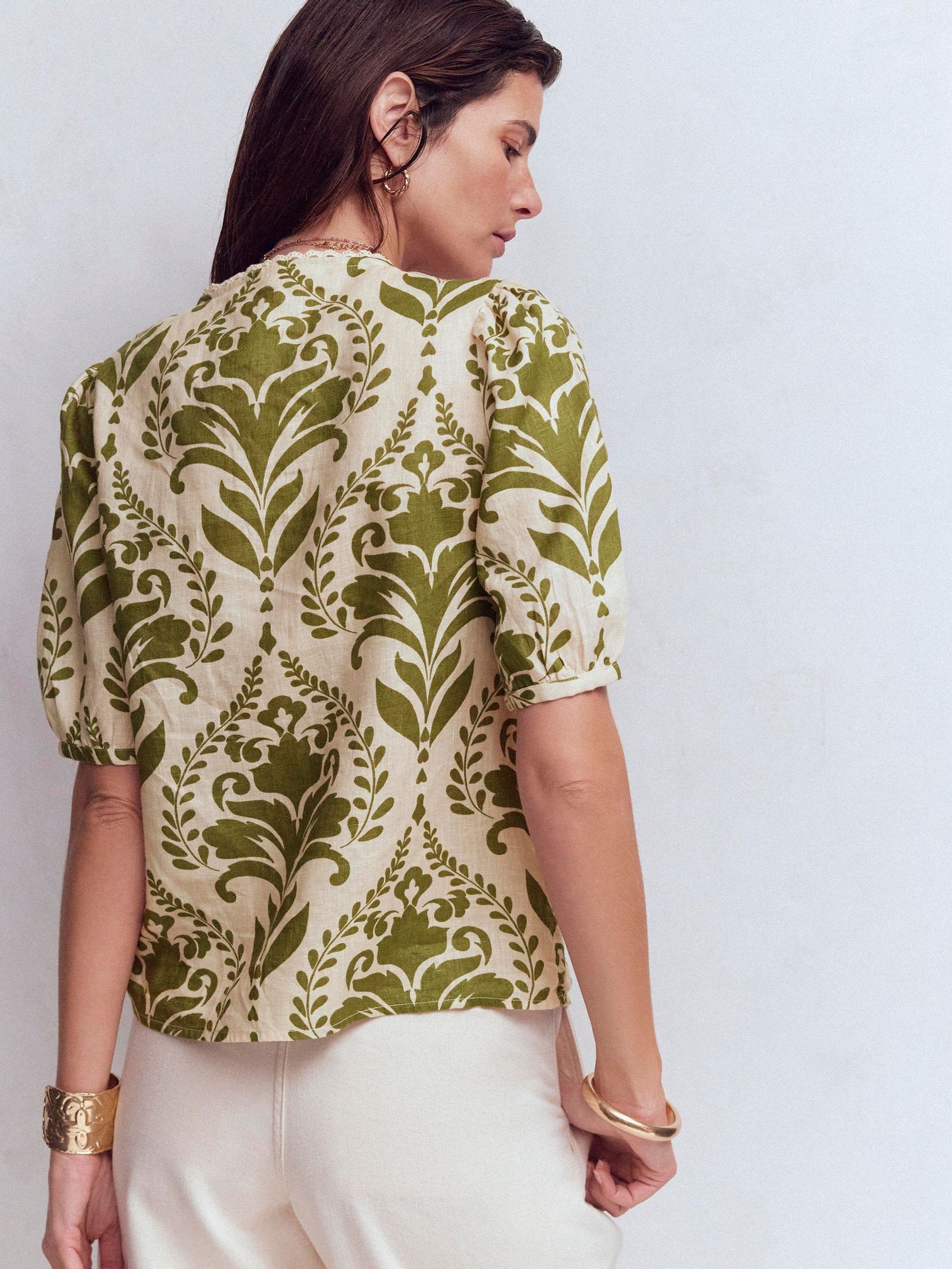 Buy Boden Green Leah Short Sleeve Linen Top from Next USA