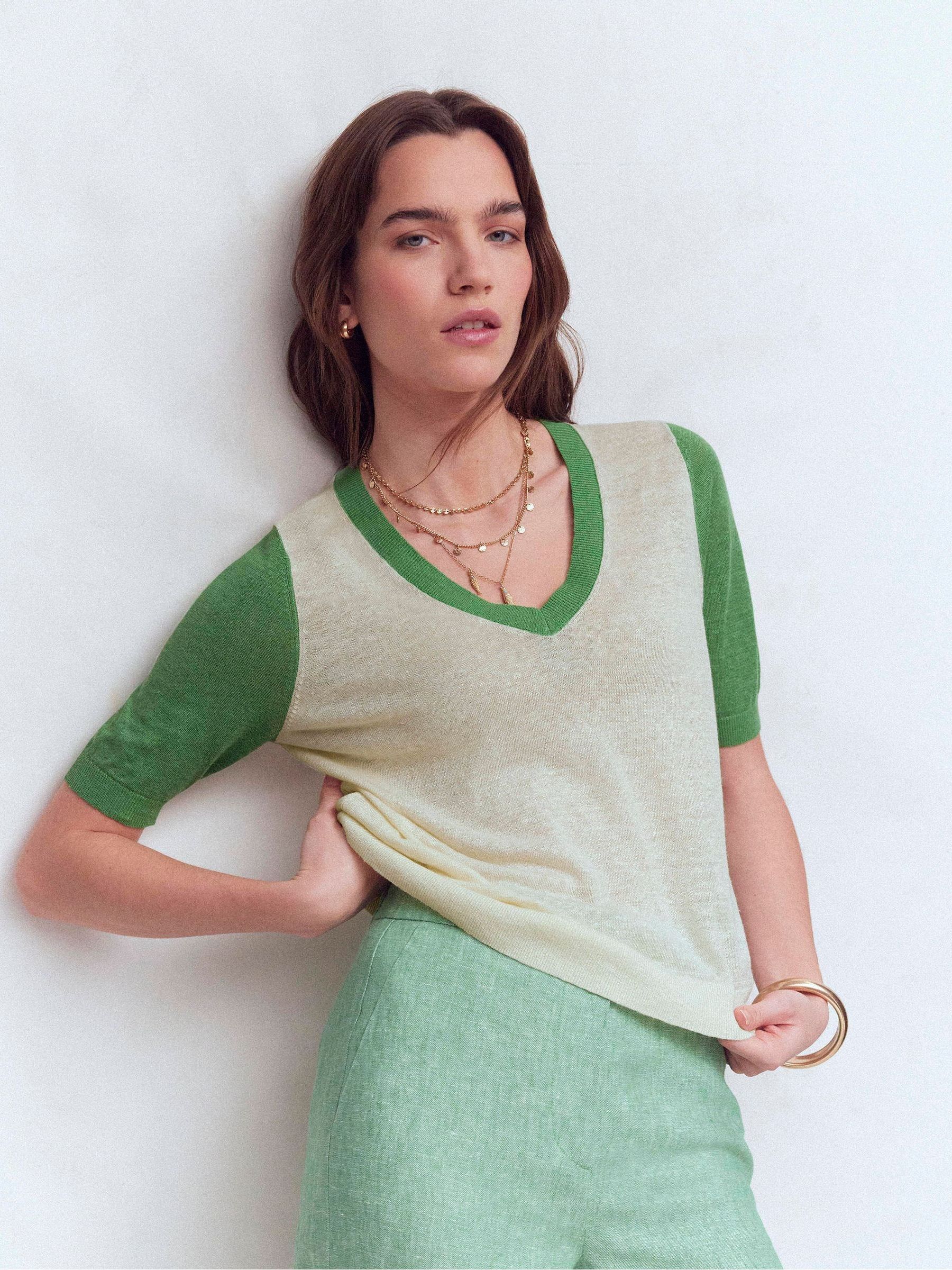 Buy Boden Cream Agnes Linen V-Neck T-Shirt from Next USA