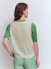 Boden Cream Agnes Linen V-Neck T-Shirt - Image 3 of 6