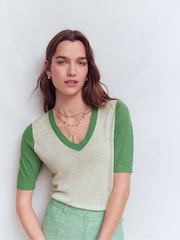 Boden Cream Agnes Linen V-Neck T-Shirt - Image 5 of 6