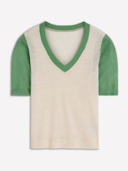 Boden Cream Agnes Linen V-Neck T-Shirt - Image 6 of 6