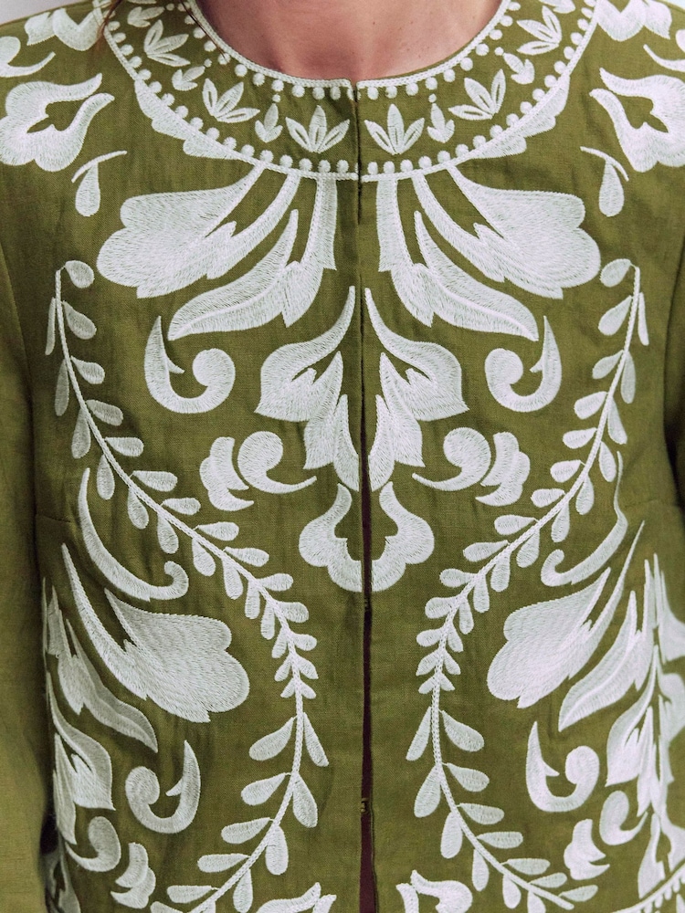 Boden Green Embroidered Linen Jacket - Image 2 of 7
