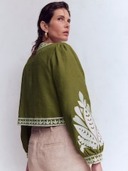 Boden Green Embroidered Linen Jacket - Image 3 of 7