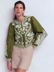 Boden Green Embroidered Linen Jacket - Image 4 of 7