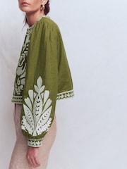 Boden Green Embroidered Linen Jacket - Image 5 of 7