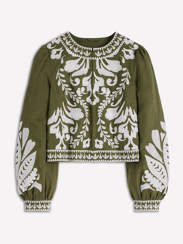 Boden Green Embroidered Linen Jacket - Image 7 of 7