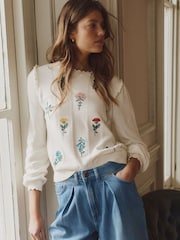 Boden Cream Valeria Crochet Trim Jumper - Image 1 of 8