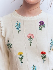 Boden Cream Valeria Crochet Trim Jumper - Image 3 of 8