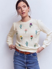 Boden Cream Valeria Crochet Trim Jumper - Image 5 of 8
